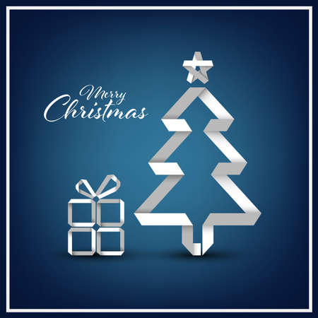 Christmas card with folded paper tree in white blue design vector eps 10のイラスト素材