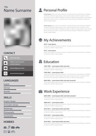 Professional personal resume cv with stripes in white gray design vector eps 10のイラスト素材