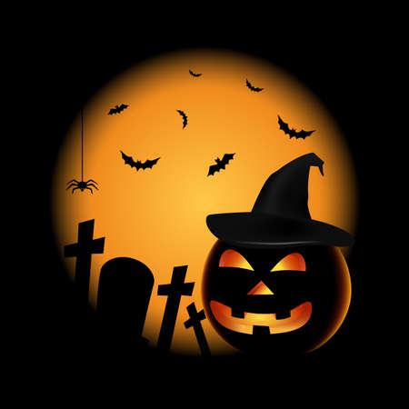 Halloween poster with pumpkin and hat in black orange design vector eps 10のイラスト素材