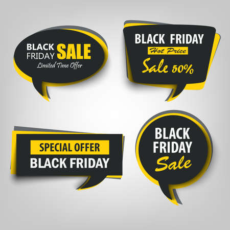 Black friday sale tags stikers in shape of dialog bubble vector eps 10のイラスト素材