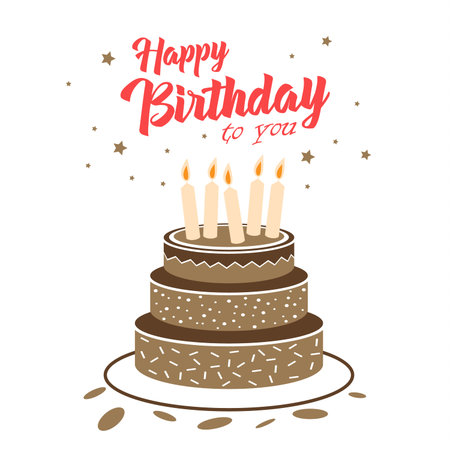 Birthday card with chocolate cake and stars template vector eps 10のイラスト素材