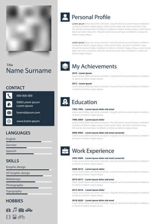 Professional personal resume cv with highlight in blue white designのイラスト素材