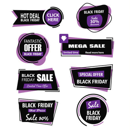 Collection Black Friday sale tags in black purple designのイラスト素材