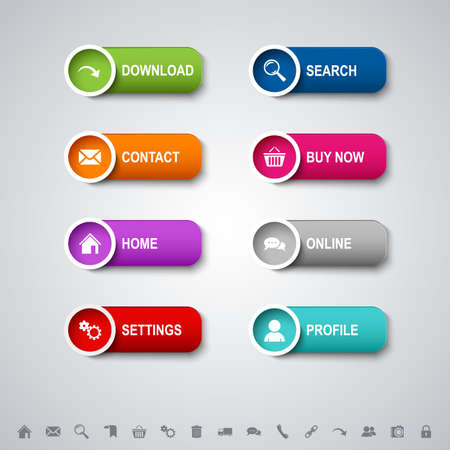 Collection of colored web design buttons with symbols vector eps 10のイラスト素材