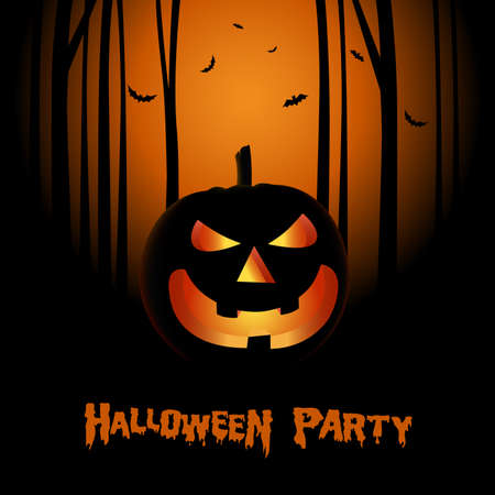 Halloween poster with scary pumpkins in dark forest vector eps 10のイラスト素材