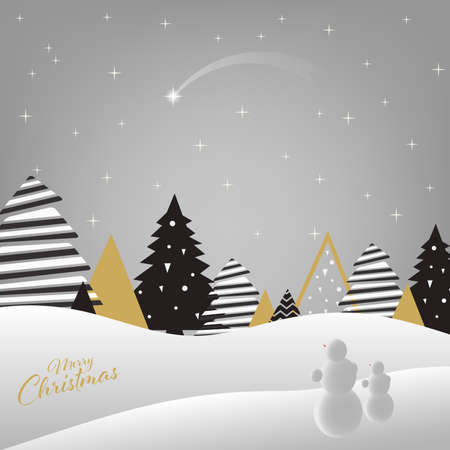 Christmas abstract card with snowy forest and snowmen template vector eps 10のイラスト素材