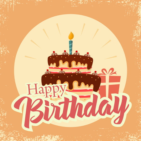 Birthday card with cake and gift in orange design vector eps 10のイラスト素材