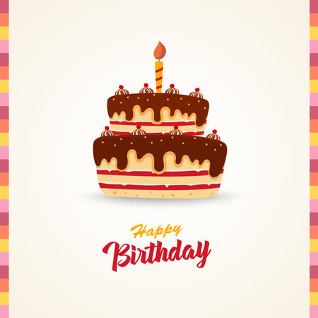 Birthday card with cake and colorful borders design vector eps 10のイラスト素材