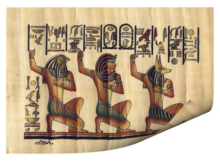 Original sheet of the papyrus with the image of ancient gods and symbols