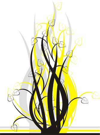 The image of a difficult pattern in the form of strips, Leaves and curls of black and yellow color on a white backgroundのイラスト素材