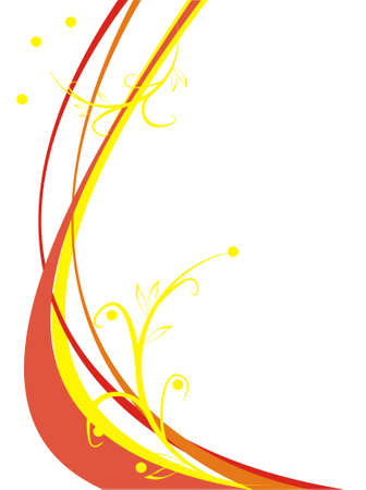 The pattern consisting of curve strips of red and yellow color of a different shade and branches on a white backgroundのイラスト素材