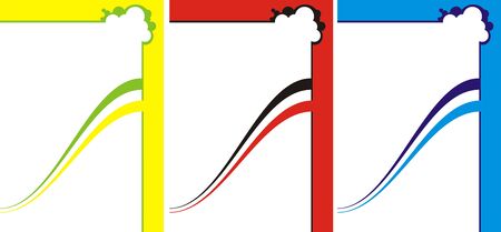 Three variants of a bicoloured framework with angular figure and curves in the middle on a white backgroundのイラスト素材