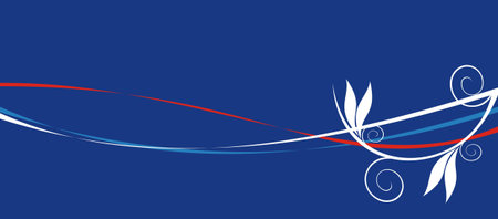 Pattern from white lines and branches on a dark blue background with blue and red wavesのイラスト素材