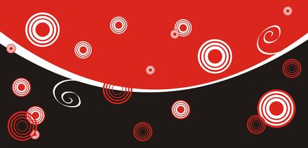 Pattern from a white line with curls and circles on a red and black backgroundのイラスト素材