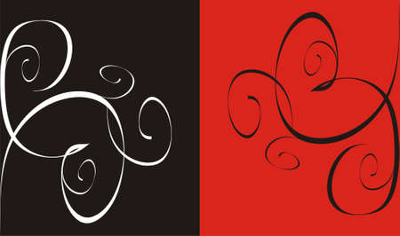 Pattern from curls of white and black color on a black and red backgroundのイラスト素材