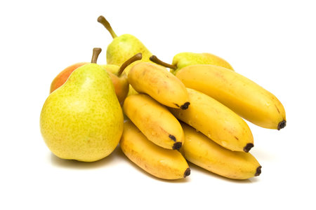 pears and bananas on white. Isolationの写真素材