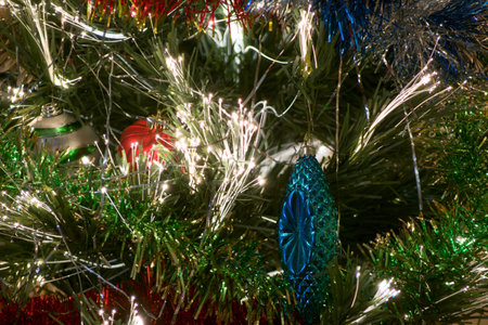 New year Christmas background with blur bokeh of decorated Chritmas treeの写真素材