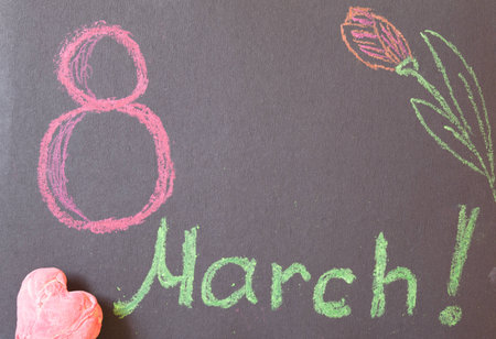 Happy Womans Day March 8th on black backgroundの写真素材
