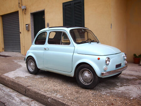 Light blue italian vintage car in Rome の写真素材