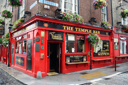 Dublin, Ireland - June 16, 2012: Famous red pub in the Temple Bar district in Dublin, Ireland on June 16, 2012.のeditorial素材
