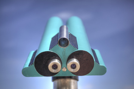 telescope photographed from the front and looks like a human face.の写真素材