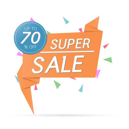 Super Sale banner on colorful pastel background. up to 70% off. vector illustration. esp 10.のイラスト素材