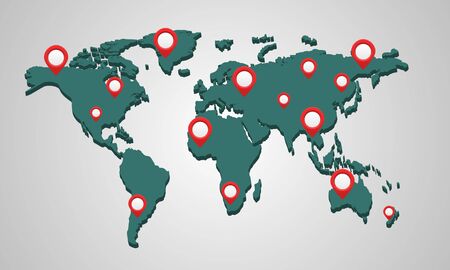 3D World Map With Pins, GPS.navigator ,Travel Concept, Vector Illustration ,check inのイラスト素材