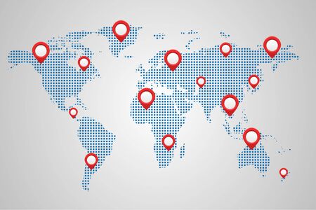 World Map With Pins, GPS.navigator ,Travel Concept, Vector Illustration ,check inのイラスト素材