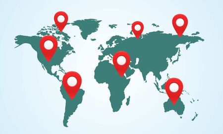 World Map With Pins, GPS.navigator ,Travel Concept, Vector Illustration ,check inのイラスト素材