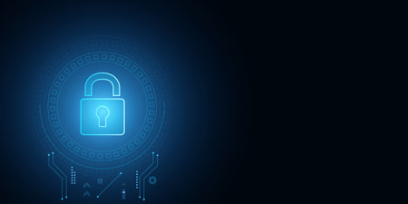 Cyber security technology concept , Shield With Keyhole icon on circuit board , personal data ,のイラスト素材