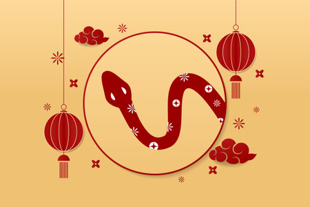 Chinese New Year Greeting Card with Snake. Vector Illustration.のイラスト素材
