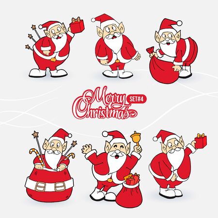 Collection of Christmas Santa Claus characters with sign Merry Christmas.のイラスト素材
