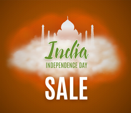 A Vector background for Indian independence day. Background of stylized flag of India and contain images of Indian palace and cloud.のイラスト素材