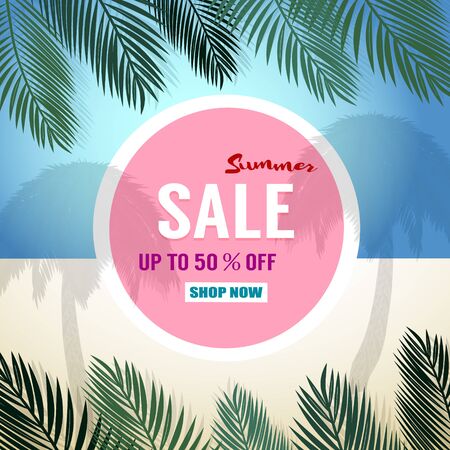 Summer sale background with palm. Vector background for banner, poster, flyer, card, postcard, cover, brochureのイラスト素材