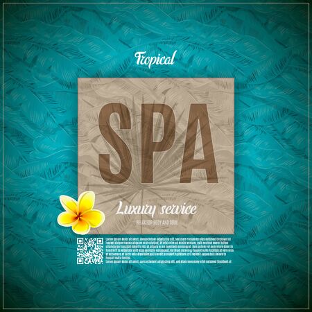 Spa Resort or Beauty Business FlyerTemplate. Eco Design. Banana LeavesTexture. Vector illustrationのイラスト素材