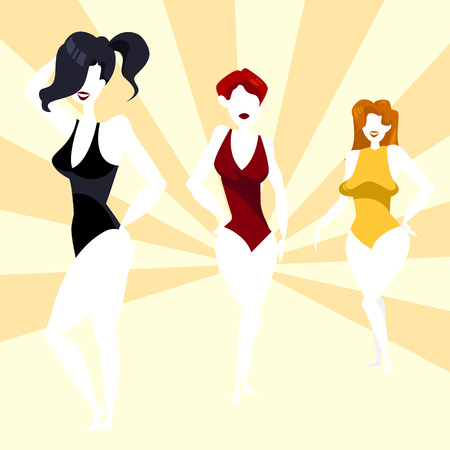 Illustration of beautiful modern girls in fashionable swimsuitsのイラスト素材