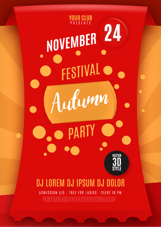 Fall Party. Template for Autumn poster, banner, flyer. Vector illustration.のイラスト素材
