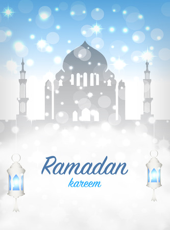 Ramadan greeting card. Mosque with Islamic symbols.のイラスト素材