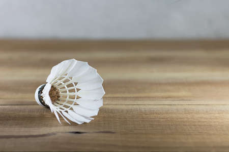 Shuttlecock on nature wooden board.の写真素材