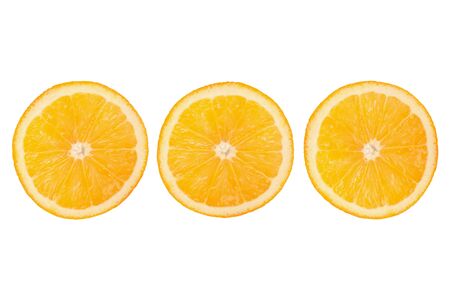 Slice of fresh orange isolated on white backgroundの写真素材
