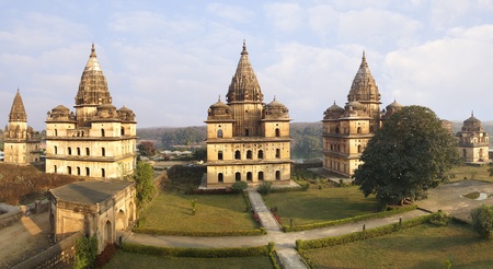 Picturesque landscape with cenotaphs. Orcha, Indiaの写真素材