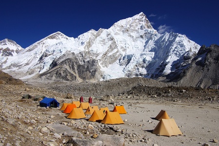 Landscape with the tents in the Gorak Shep の写真素材
