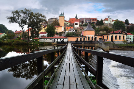 Picturesque landscape with bridge  Panorama of Loket 
