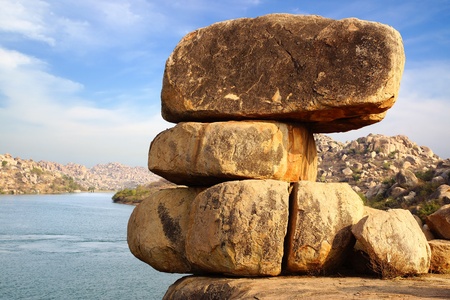 Picturesque nature landscape with boulders in the foreground.の写真素材