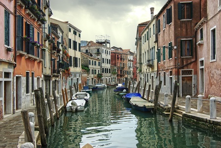 Traditional Venetian landscape with a canal  Venice, Italyの写真素材
