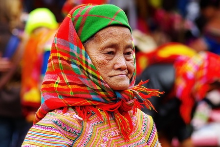 BAC HA, VIETNAM- JANUARY 02 -Portrait of the old woman on the Sunday market in at Bac Ha.  January 02, 2011 in Bac Ha, Vietnamのeditorial素材