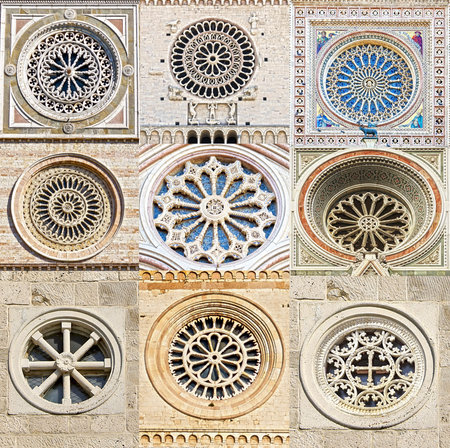 Collage. Fragments of decoration. Traditional rose window.