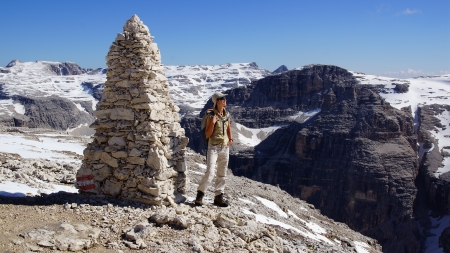 Picturesque mountain landscape with tourist  Dolomites, Italyの写真素材