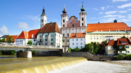 Panoramic view of the dam and the Steyr   Austriaのeditorial素材