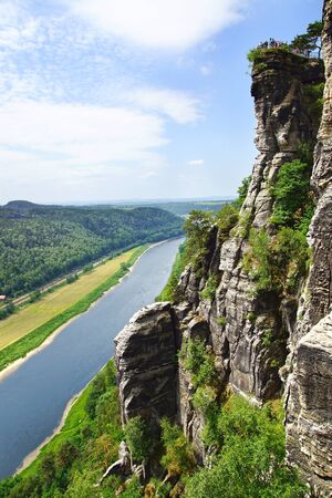 View from the Bastei on the river Elbe, Saxon Switzerlandの写真素材